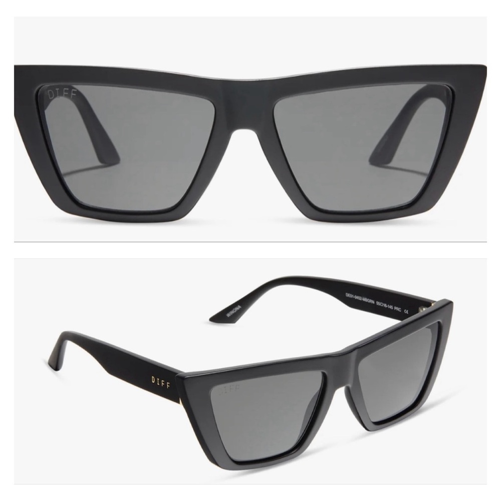 NEW DIFF Winona Cat Eye Matte Black Sunglasses Polarized